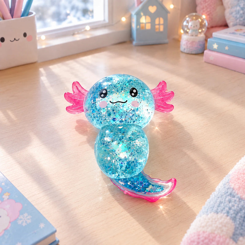 Blue glitter axolotl squishy