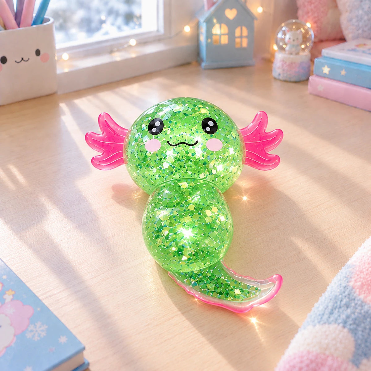 Squishy axolotl pailleté vert