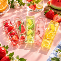 Die 5 Fruchtriegel-Squishys: Erdbeere, Wassermelone, Melone, Pfirsich und Zitrone